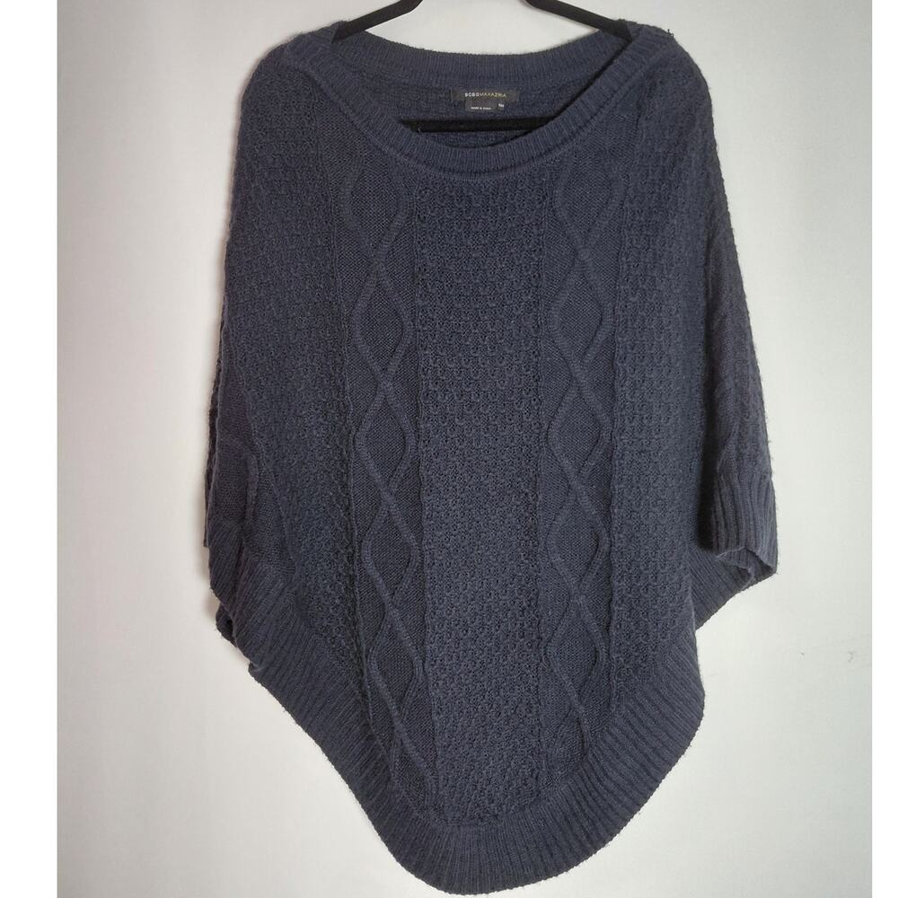 BCBGMAXAZRIA Knit Poncho Blue Solid 3/4 Sleeve Women Size S/M